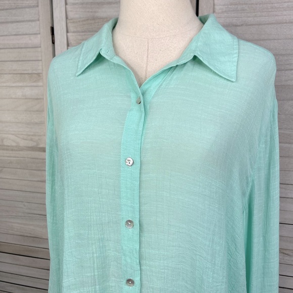 CHICO'S Oversized Button Down Shirt Linen Look Light Green-XL (Chico's 3) - Picture 2 of 4